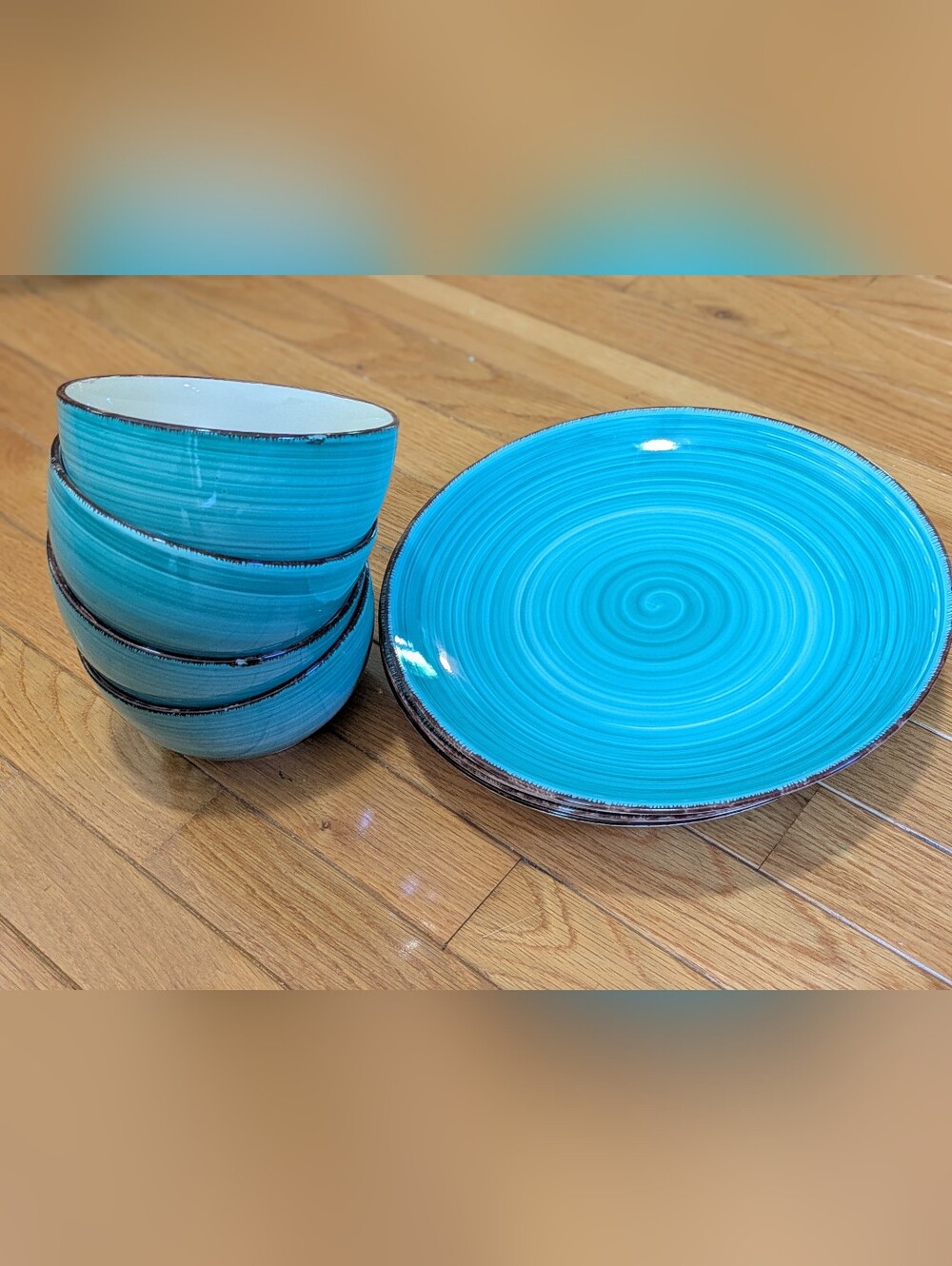 Turquoise Ceramic 4 Count Bowl and Plate Set